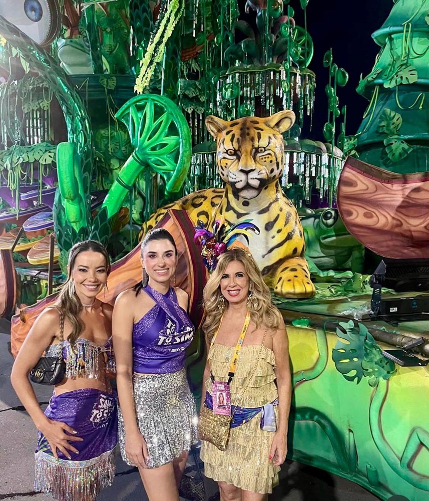 Michelly Fonseca, Natália Costa e Claudia Louzada curtindo as escolas de samba na sexta-feira